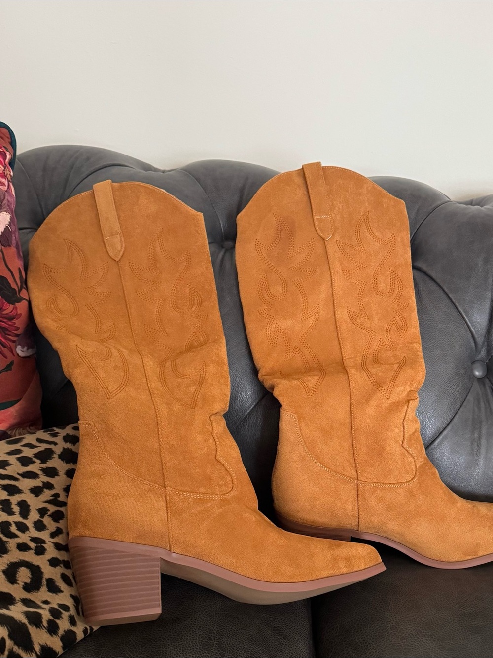 Brand New Tan Vegan Suede Western Cowboy Boots